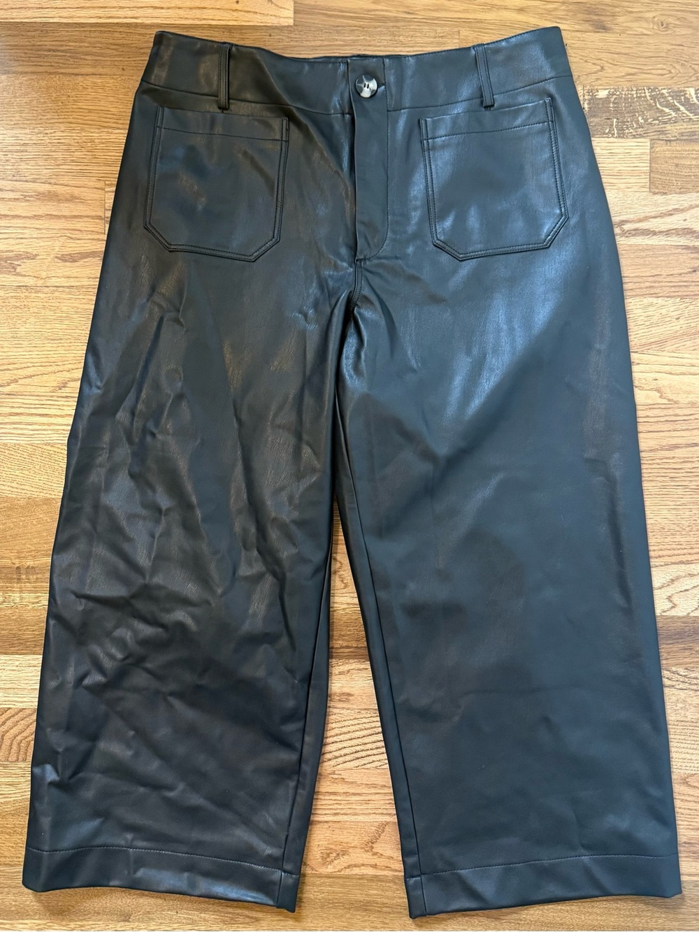 Anthropologie Maeve The Colette Faux Leather Cropped Wide-Leg Pants - Black 16W